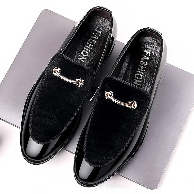 Men's Dress Shoe Elegant Italian  Slip on Loafers Male Point Toe Velvet Shoes