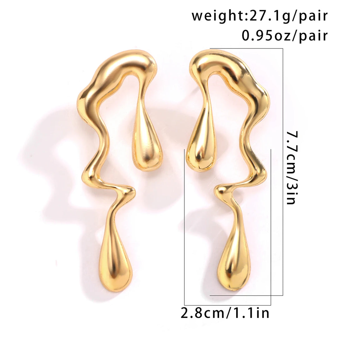 Creative Water Drops Stud Earrings for Women, Vintage Gold Color Geometric Long Earrings