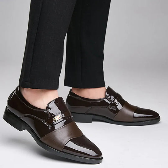 Men's Formal Black Oxfords, Slip-On Business Casual Dress Shoes