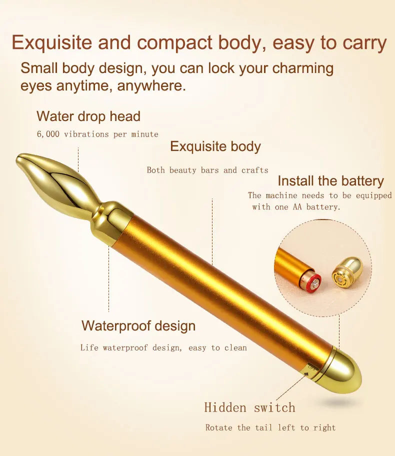 Multi-function Beauty Care Device 24k Facial Massage Stick Roller 3D Golden Energy Bar Vibrating Massager for Beauty Tool