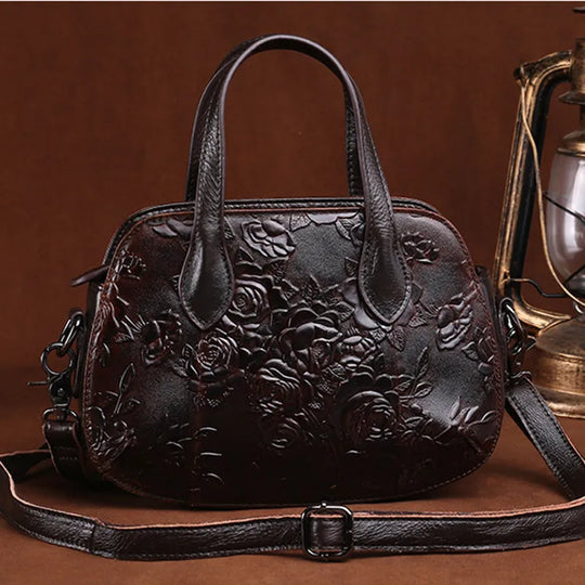 "High-Quality Retro Shell Genuine Embossed Leather Tote - Famous Brand Crossbody Messenger and Shoulder Bag for Women"