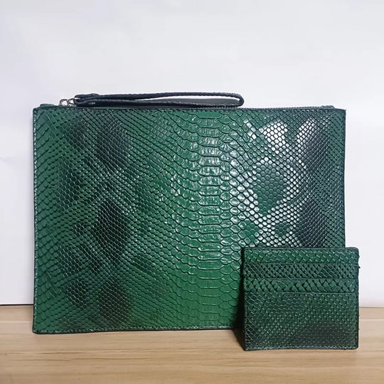 "Chic Snake Pattern  Leather Envelope Clutch: Designer Women's Party Bag with Bonus Card Holder"