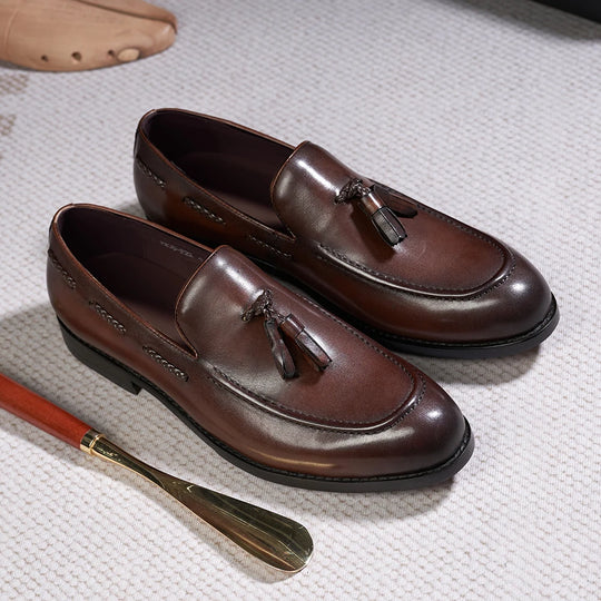 Classic Men's Tassel Loafers - Genuine Leather, Handmade Slip-On, Comfortable Casual Dress Shoes"