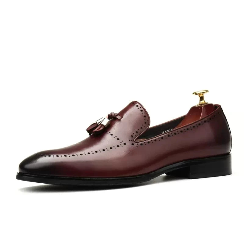 "Black Genuine Leather Tassel Loafers: Stylish Luxury Dress Shoes for Men, Perfect for Formal Events and Everyday Elegance"