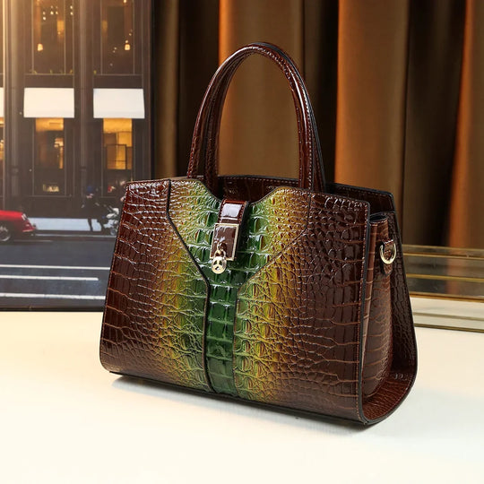 2024 New Fashion Crocodile Pattern Ladies' Patent Leather Handbag, Shoulder Bag and Tote Bag, Suitable for Office and Daily Use