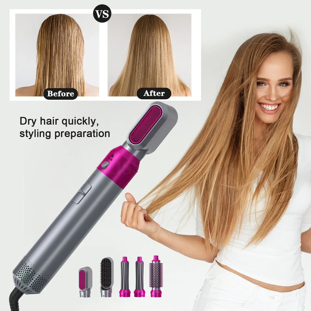 "5-in-1 Supersonic Hair Styling Tool: Professional Hair Dryer, Hot Comb, Curling Iron, Straightener, and Hot Air Brush"