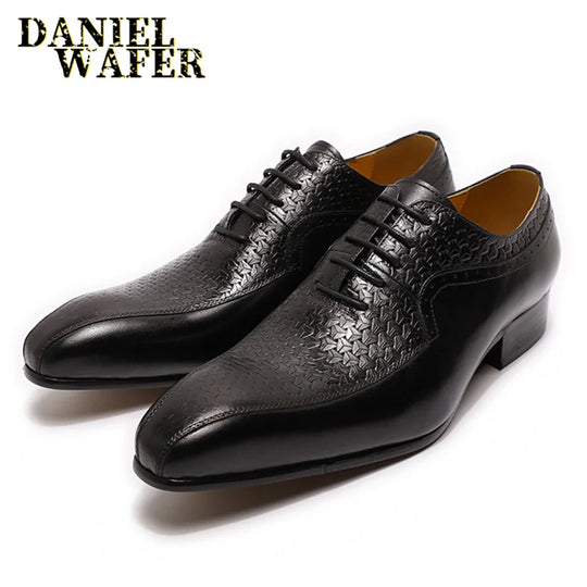 Men's Handmade Oxford Dress Shoes with , Classic Style Lace-Up, Pointed Toe, Genuine Leather Formal Office Shoes for Men