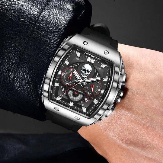 "LIGE Men's Fashion Sport Skull Watch - Top Brand Luxury, Chronograph Quartz, Waterproof Wristwatch"