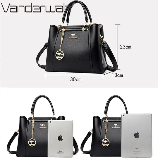 VANDERWAH 2024 Luxury Women Designer 3 Layers Shoulder Crossbody Sac Ladies Large Capacity Leather Hand Bag