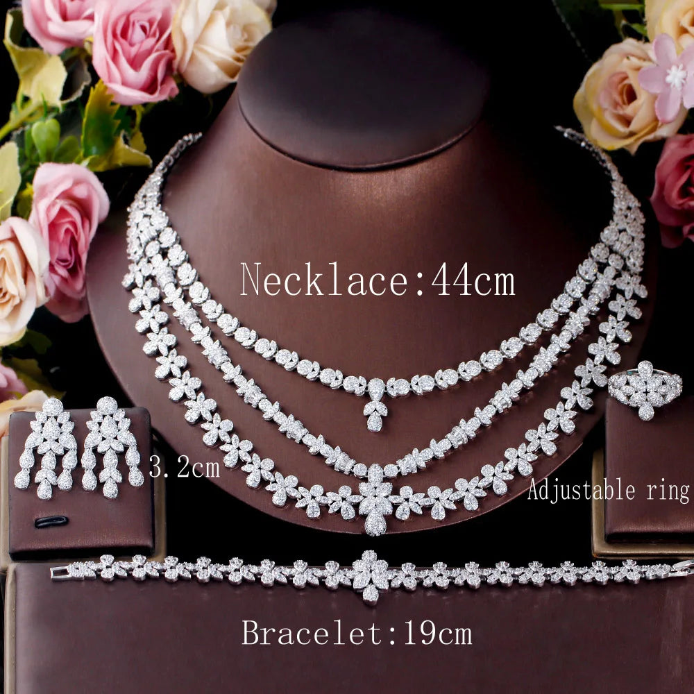 4pcs Full Luxury Multi Layered Triple Big Necklace Dubai Nigerian Wedding Jewelry Sets for Brides