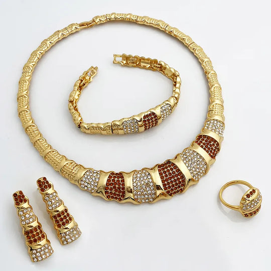 Dubai Gold Color Jewelry Sets, Luxury 18K Gold Plated Women Necklaces, Earrings, Ring, Bracelet