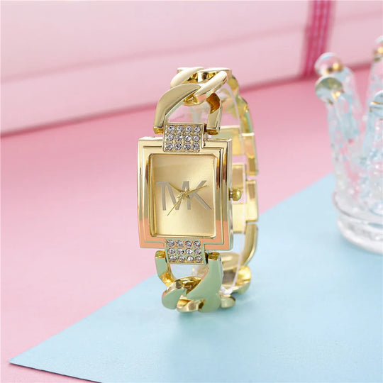 "UTHAI W30 Women's Square Watch - Diamond Inlaid, Light Luxury, Small Fashion Quartz, Metal Bracelet Style, Girl's Timepiece"