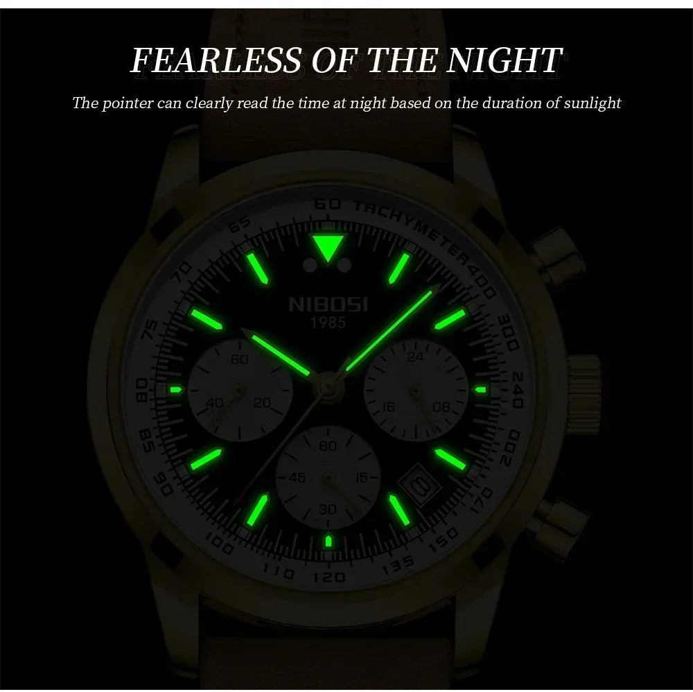 NIBOSI New Luxury Man Watch Waterproof Chronograph Luminous Men's Wristwatch Leather Men Quartz Watches Casual Relogio Masculino