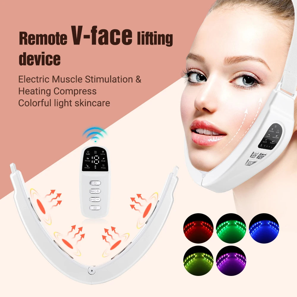 LED Photon Therapy & Heated Vibration Massager: Facial Slimming & Lifting Device for Double Chin Reduction and V-Face Contouring