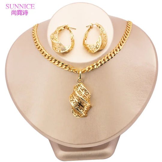 18k Gold Plated Jewelry Set Dubai for Women Wedding Jewelry Sets Bride Necklace and Earrings African Luxury