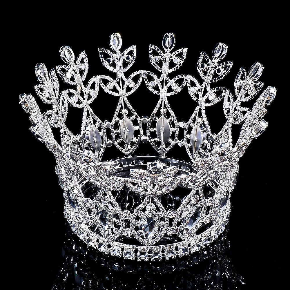 Stone fans Exaggerate Leaf Rhinestone Crown Queen Hair Accessories 2024 Lady Hollow Crystal Miss World Crown Tiara Party Jewelry