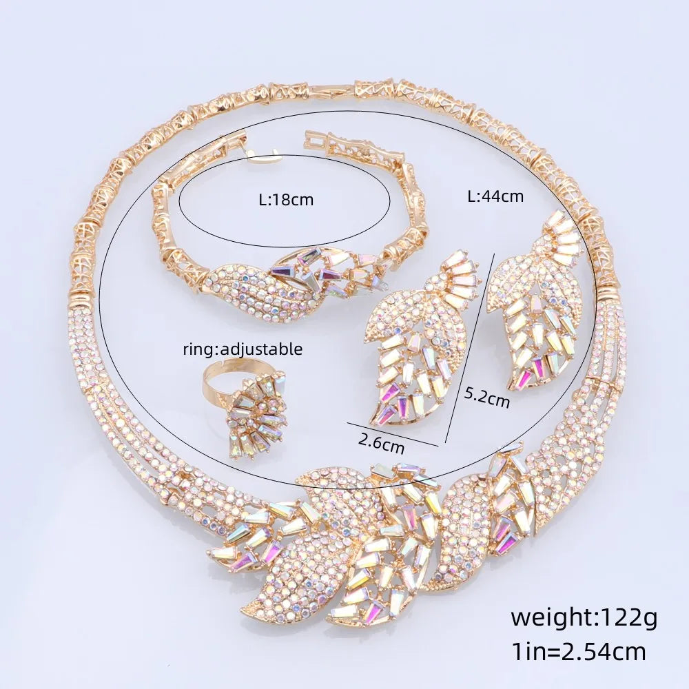 Gold Plated Jewelry Sets For Women,  Earrings, Necklace, Bracelet Ring 4Pcs Jewelry Wedding Party Set