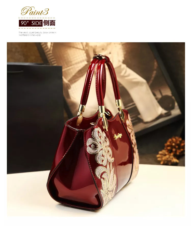 Amelish Fashion Shoulder Handbag Pearl Embroidery Leather Hand Bag