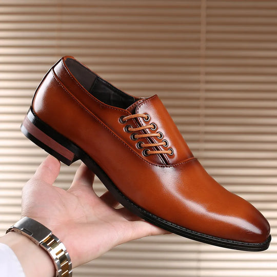 2024 Men's Casual Business Leather Square Toe Lace-up Casual Oxfords Dress Shoes