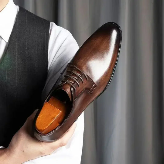 2024 Men's High-Quality Leather Shoes, Pointed Toe Oxford Dress Footwear, Gentleman's Office Shoes