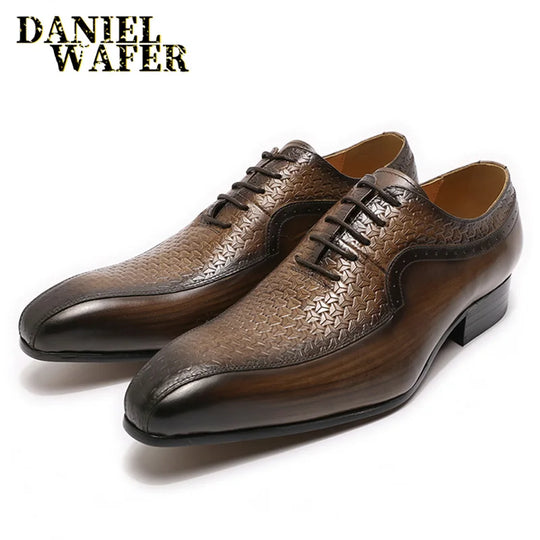 Men's Handmade Oxford Dress Shoes with , Classic Style Lace-Up, Pointed Toe, Genuine Leather Formal Office Shoes for Men