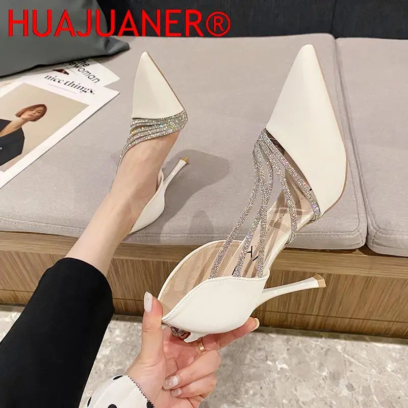 New 2024 Spring Luxury Women Rhineston Stiletto High Heels Pumps Scarpins Designer Lady Black Heels