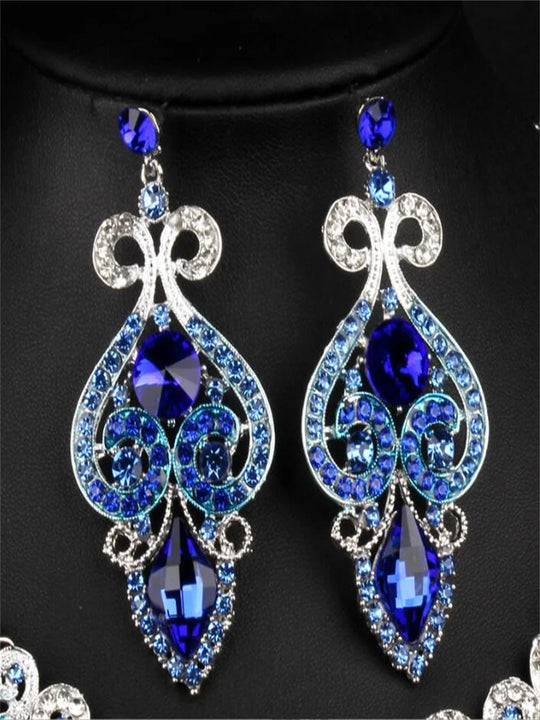 Retro temperament crystal necklace earrings set High-grade alloy jewelry accessories for woman