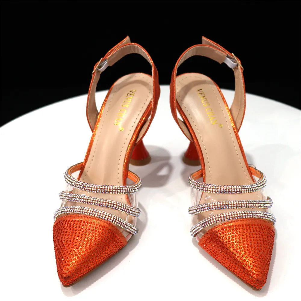 Venus Chan 2024  Styled Orange Color Elegant High Heels Popular Design  Ladies Shoes And Bag Set