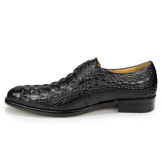 Men's Elegant Leather Oxford Dress Shoes with Crocodile Pattern, Italian-Inspired Strap Monk Loafer Design