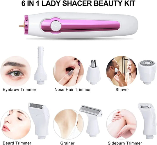 6-in-1 Multi-Function Women's Electric Grooming Kit: Epilator, Shaver, Trimmer for Legs, Body, Face, and Bikini Area - Wet & Dry Use"