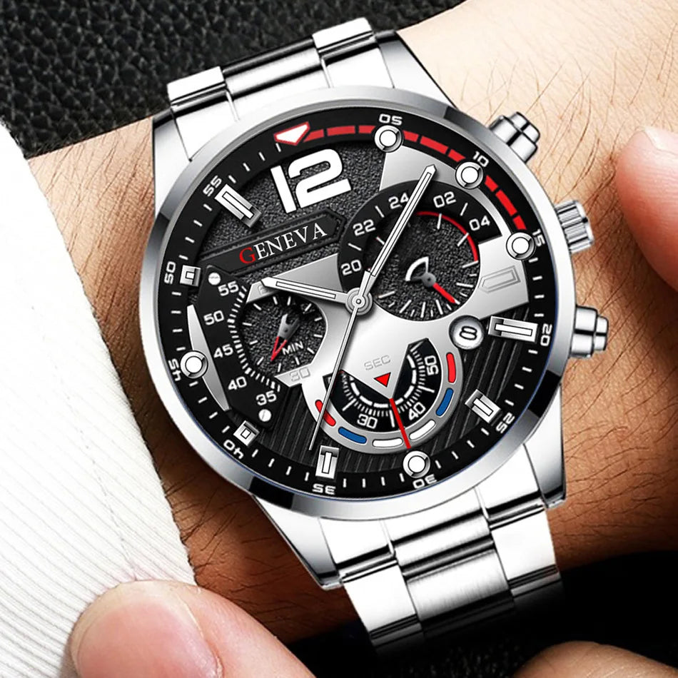 "Luxury Men's Watch - Fashionable Stainless Steel, Quartz Movement, with Calendar Wristwatch"