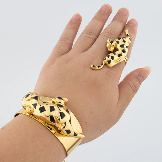 Woman Jewelry Set African Fashion Leopard Necklace Earrings 18K Gold Plated Animal Shape Bracelet Ring Copper Dubai Jewelry Gift