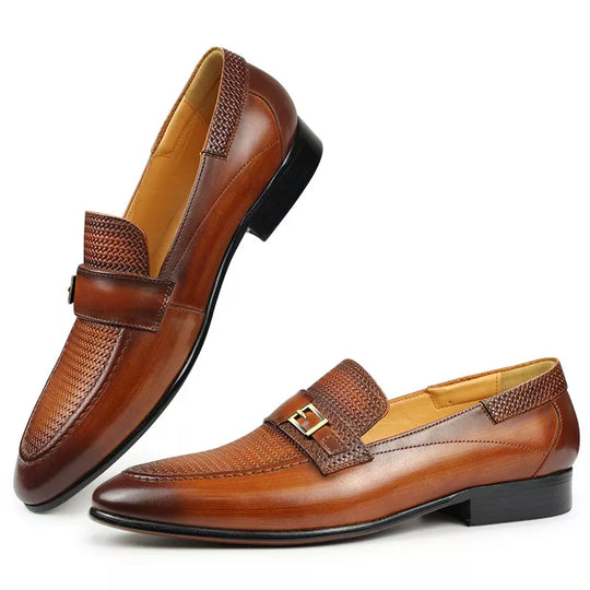 "Exquisite British Buckle Retro Formal Loafers: Classic Slip-Ons for Men, Ideal for Daily Casual and Formal Wear"