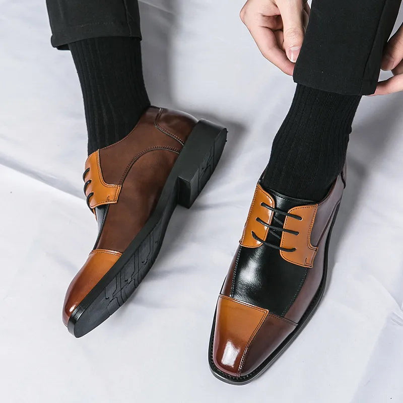 Handcrafted Men's Wingtip Oxford Dress Shoes in Black and Yellow Rust, Formal Leather Classic Business Footwear