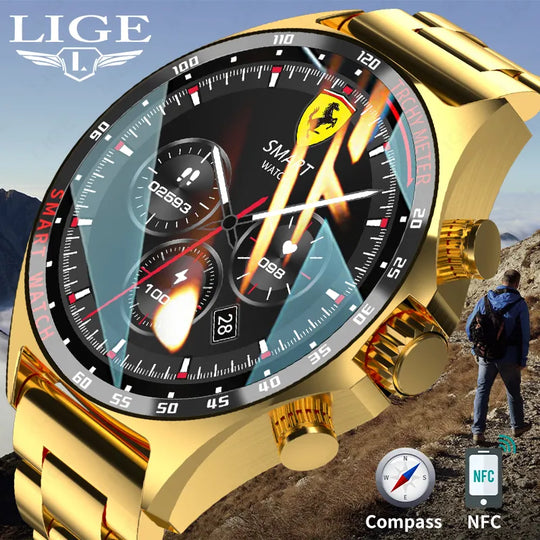 "LIGE New Men's Smart Watch - 400mAh, Outdoor Compass Positioning, NFC Access Control, IP68 Waterproof, Fitness & Health Tracker"