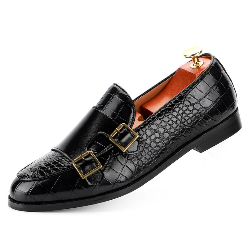 Men's Classic Crocodile Grain Microfiber Leather Casual Shoes Mens Buckle Party Wedding Loafers Moccasins Men Driving Flats