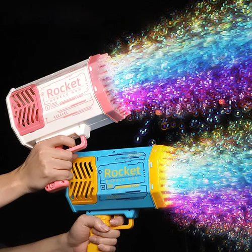 "Rocket Bubble Gun with 69 Holes: Automatic Soap Bubble Blaster with Lights - Great Gift Shaped Gun for Kids"