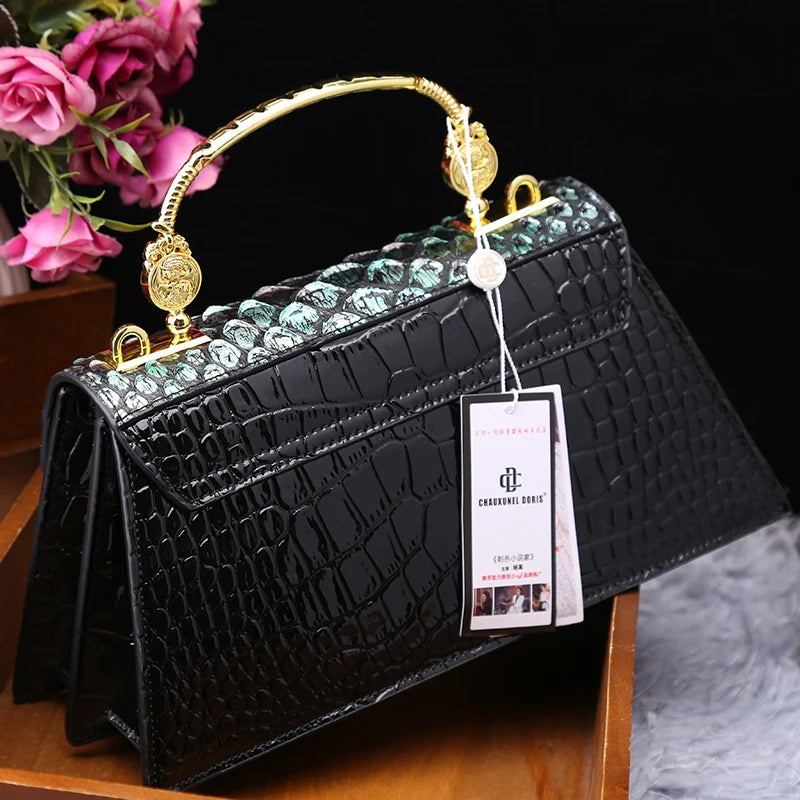 Fashion Brand Genuine Leather Women's Handbags 2024 New Crocodile Pattern Shoulder Crossbody Bag Lady Party Messenger Shell Bags