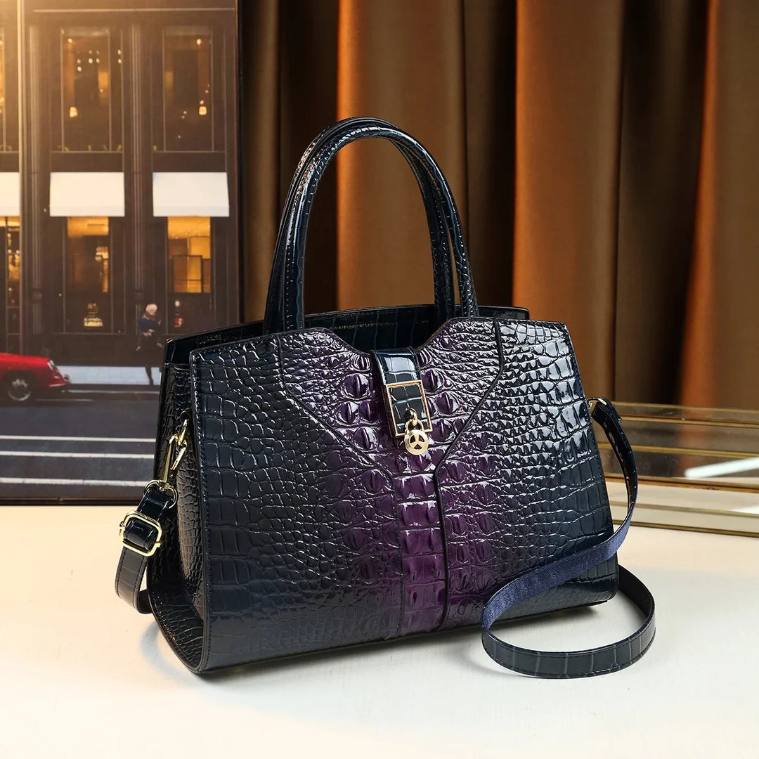 2024 New Fashion Crocodile Pattern Ladies' Patent Leather Handbag, Shoulder Bag and Tote Bag, Suitable for Office and Daily Use