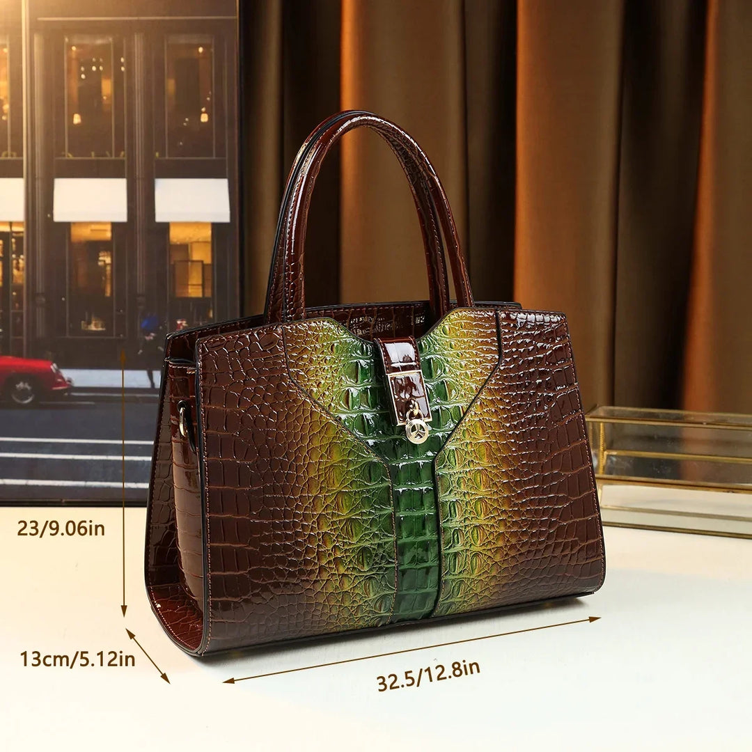 2024 New Fashion Crocodile Pattern Ladies' Patent Leather Handbag, Shoulder Bag and Tote Bag, Suitable for Office and Daily Use