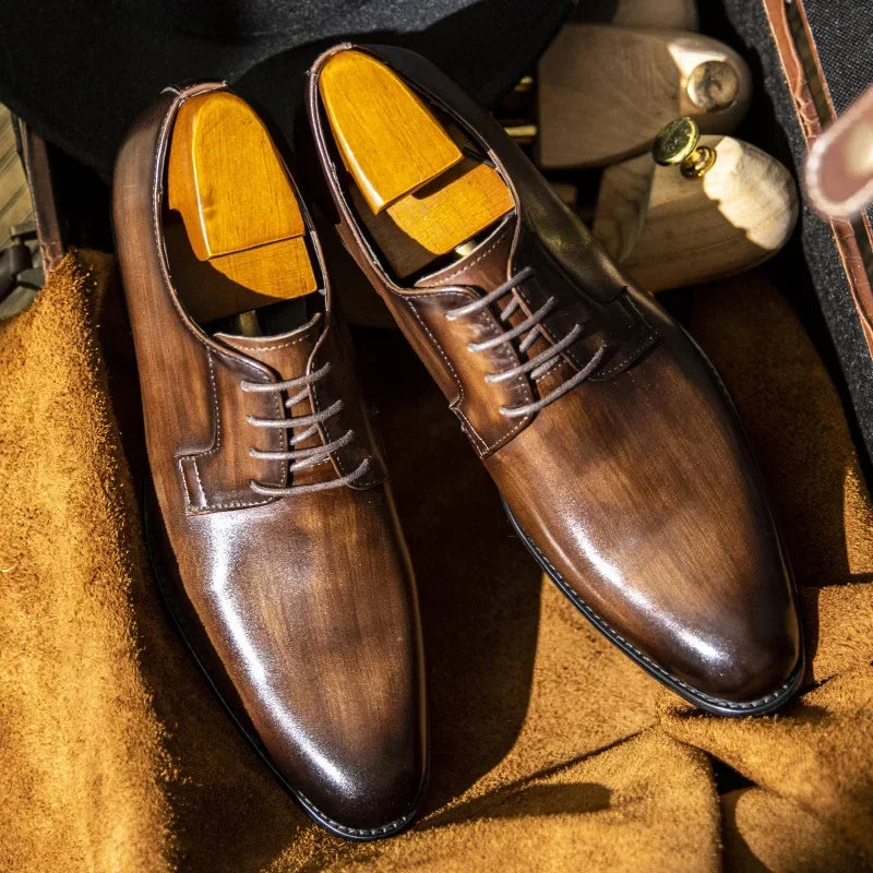 2024 Men's High-Quality Leather Shoes, Pointed Toe Oxford Dress Footwear, Gentleman's Office Shoes