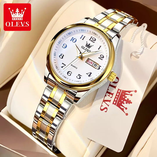 "OLEVS Women's Wristwatch 2022 - Original Luxury, Waterproof Stainless Steel, Quartz, Gold, Trendy Design for Ladies"