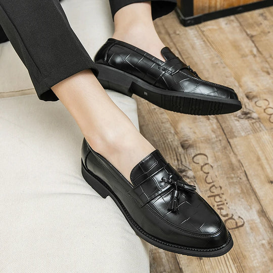 Men's Formal Crocodile Leather Loafers with Tassel, Casual Dress Shoes