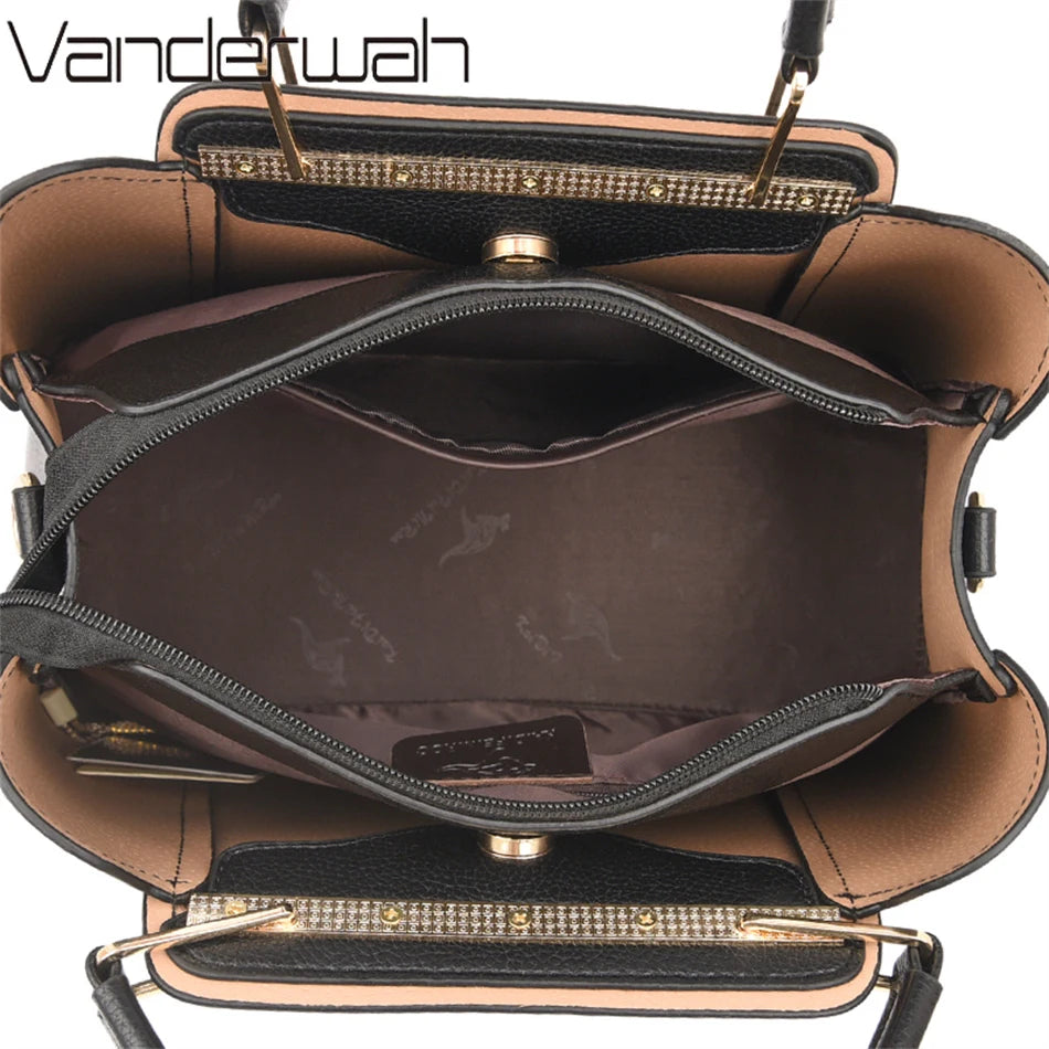 VANDERWAH 2024 Luxury Women Designer 3 Layers Shoulder Crossbody Sac Ladies Large Capacity Leather Hand Bag