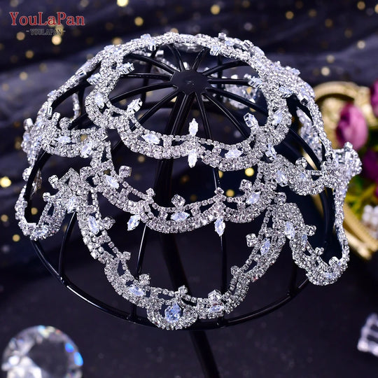 Rhinestone Bridal Headband Big Flower Shape Headdress for Women Crystal Hollow Wedding Headpiece Zircon Headwear