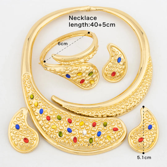 Italy Gold Plated Jewelry Set for Women Fashion Dubai Large Necklace Colorful Crystal Earrings High Quality Lady Wedding Jewelry