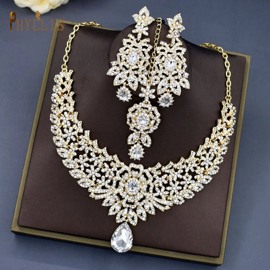 Wedding Forehead Chain Necklace Earrings Set Dubai Jewelry Set Gifts for Women Bridal Hair Accessories