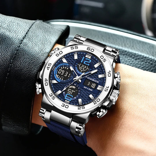 "LIGE 2024 Luxury Men's Wristwatch - LCD Display, Luminous Sport Design, Waterproof Military Quartz Clock"