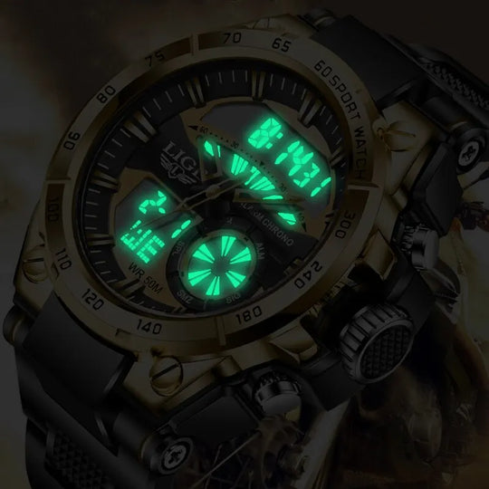 "LIGE Luxury Men's Dual Display Watch - Top Brand Fashion, Casual Sport Diver Style, Quartz Chronograph"