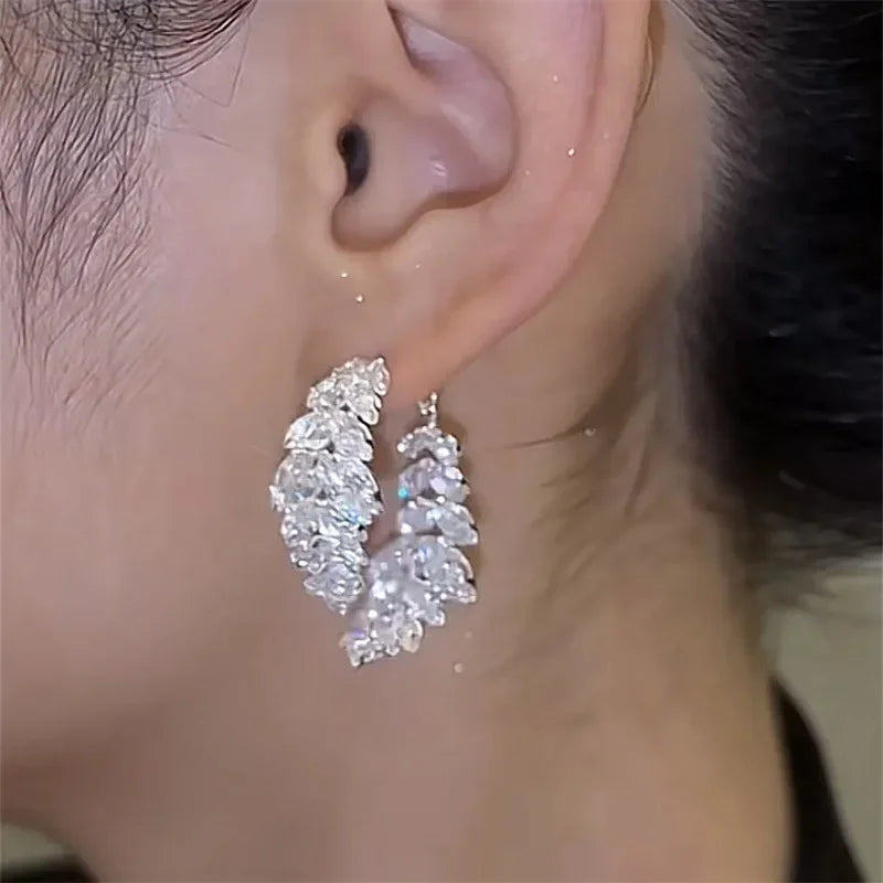 2024 New Fashion Trend Unique Design Elegant and Exquisite Zircon Leaf Earrings For Women Jewelry Wedding Party Premium Gift